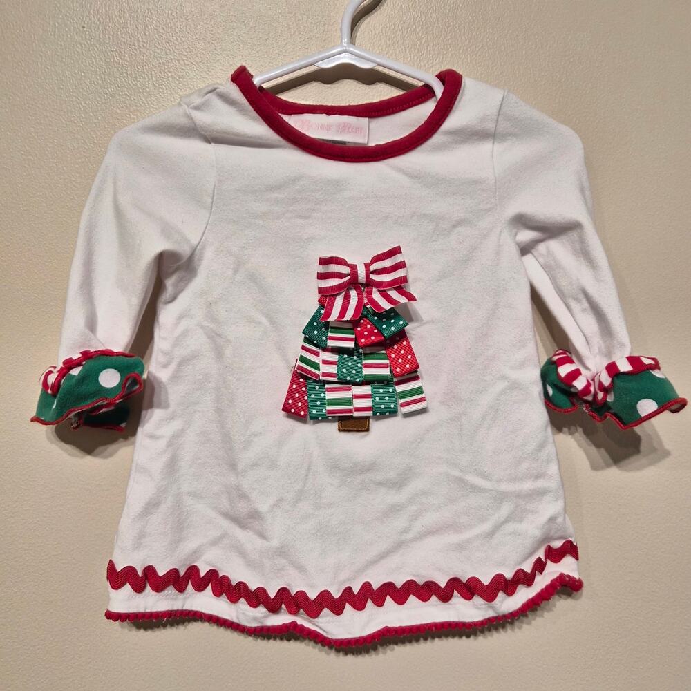 Bonnie Baby 6-9 Month Christmas Outfit Long Sleeve White Red Green